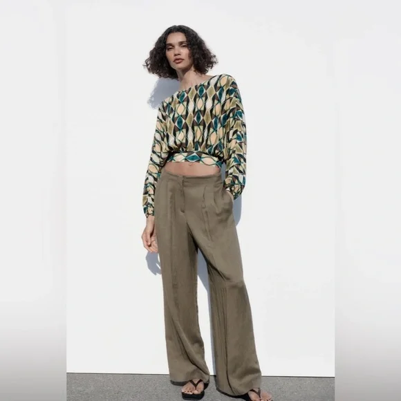 Zara Multicolored Round Neck Bohemian Printed Open Back Tied Top Sz M - Picture 3 of 15